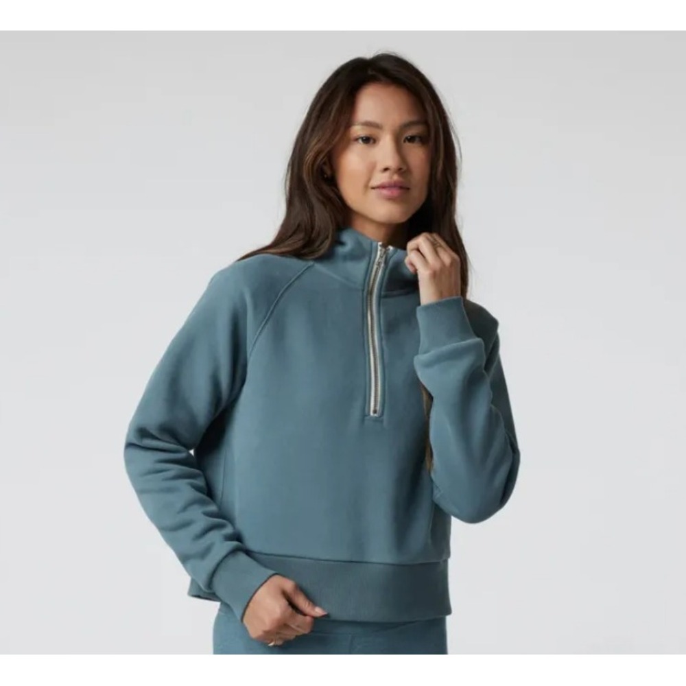 Vuori Women's M Blue Half Zip Hoodie Organic Cotton Fleece Pullover